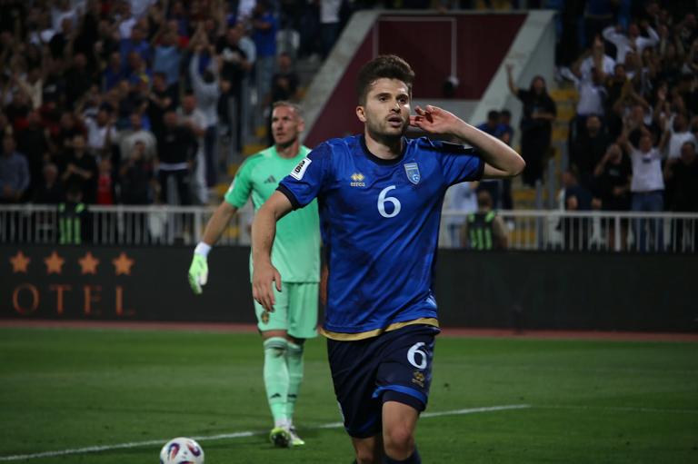 PRISTINA - KOSOVO - SEPTEMBER 8: Elvis Rexhbecaj (6) of Kosovo celebrates after score a goal during the 2026 FIFA World Cup European Qualifiers Group B second match between Kosovo and Sweden at Fadil Vokrri Stadium in Pristina, Kosovo on September 8, 2025. (Photo by Erkin Keci/Anadolu via Getty Images)